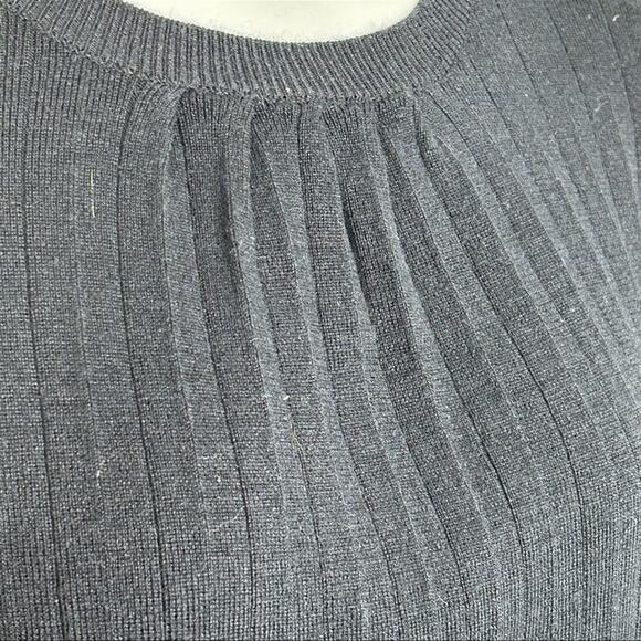 CLICHÉ Navy Wool Blend Sweater Small | Trendy Pleated Bell Sleeve Pullover - Picture 9 of 13